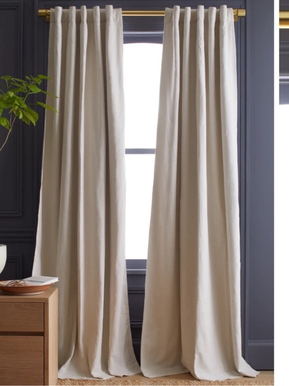 QUINCE Set Of 2 48x96 Cotton Slub Room Darkening Curtains Natural 1144